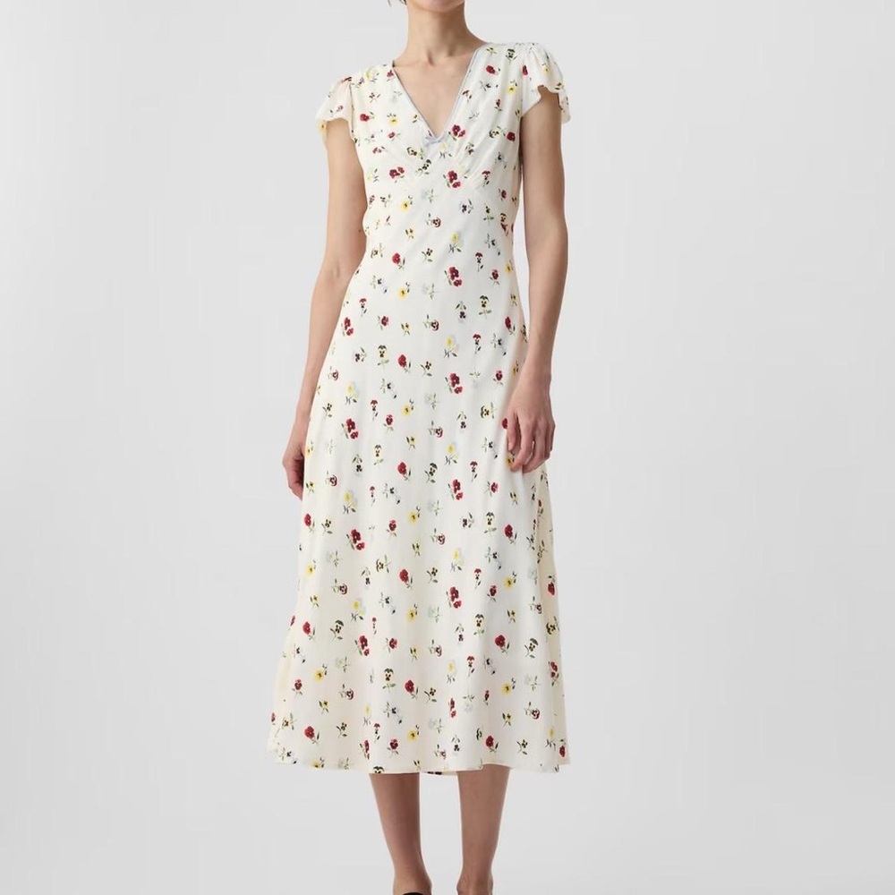 Red and Pink Flutter Sleeve V-Neck Maxi Sundress